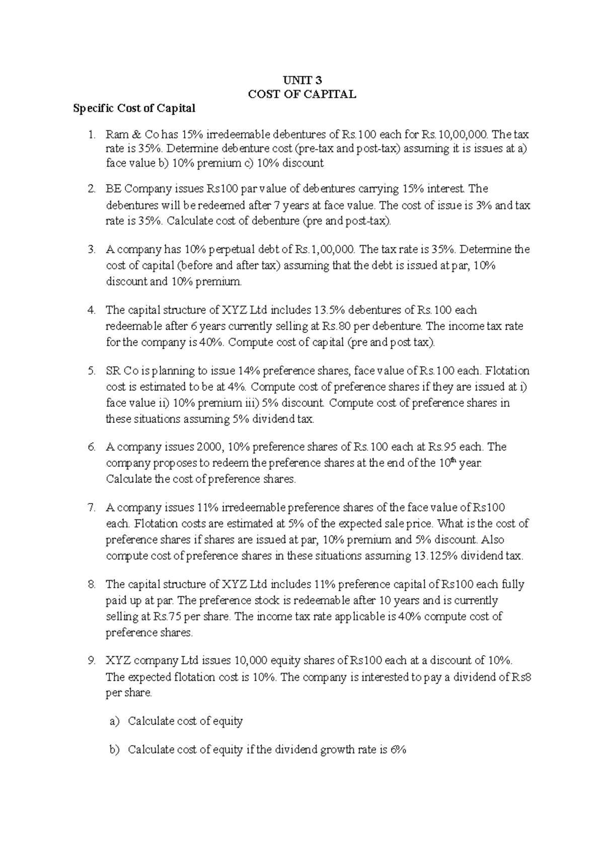 Cost of capital - Mandatory assignment for FM - UNIT 3 COST OF CAPITAL ...