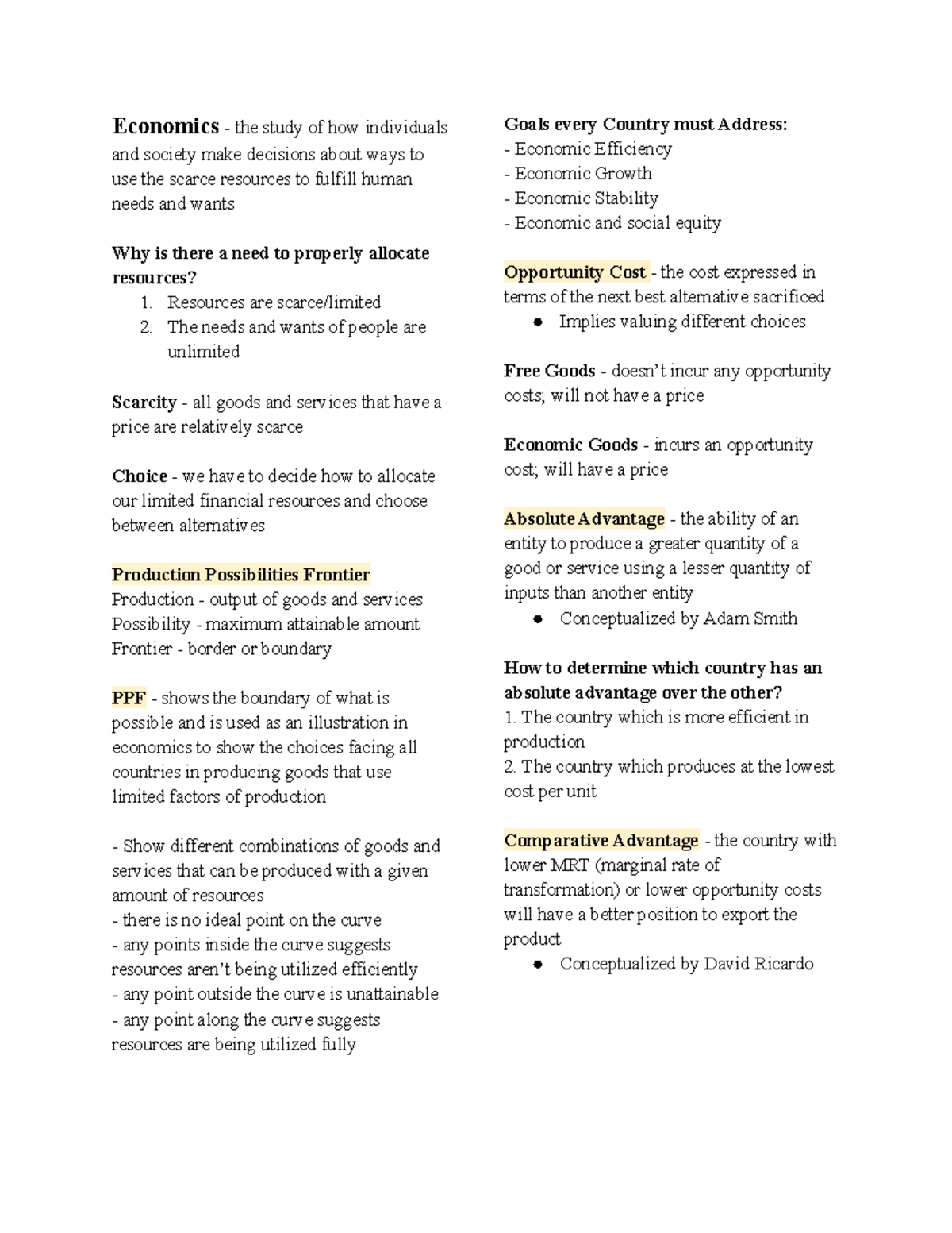ECON Notes - Discussion Summary - Economics - the study of how ...