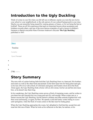 Summary OF UGLY Duckling - Introduction to the Ugly Duckling Think of a  time in your life when you - Studocu