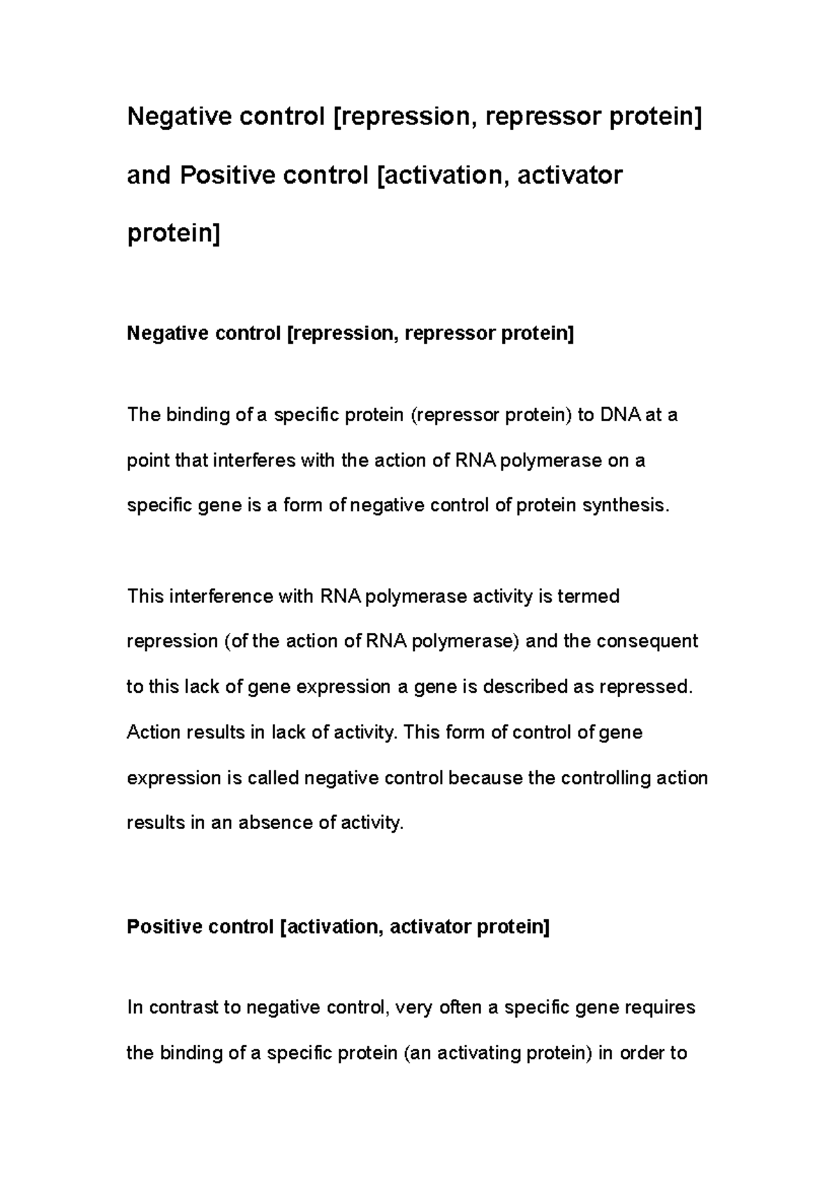 Negative control [repression, repressor protein] and Positive control ...