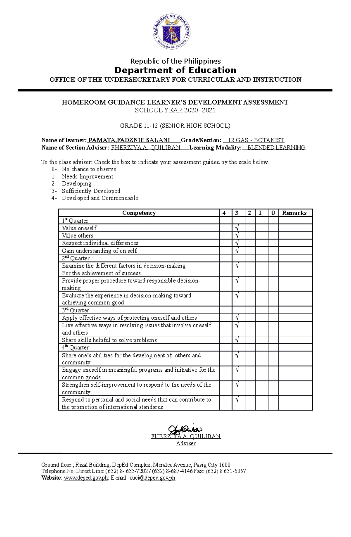 Guidance FORM - Republic of the Philippines Department of Education ...