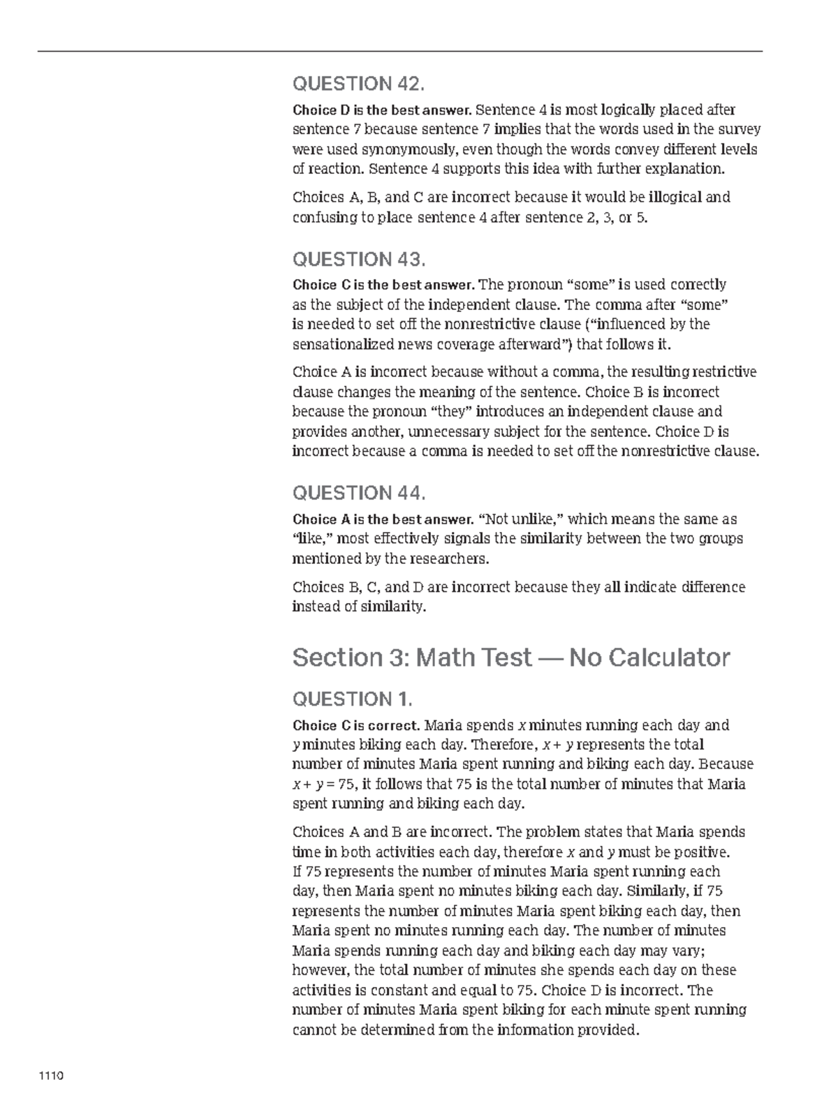 SAT Practice Test #7 Sections 3 & 4 - Answers - QUESTION 42. Choice D ...