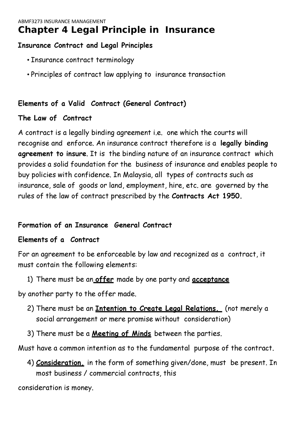 Chapter 4 Insurance Management Year 2 Sem 3 - Chapter 4 Legal Principle ...