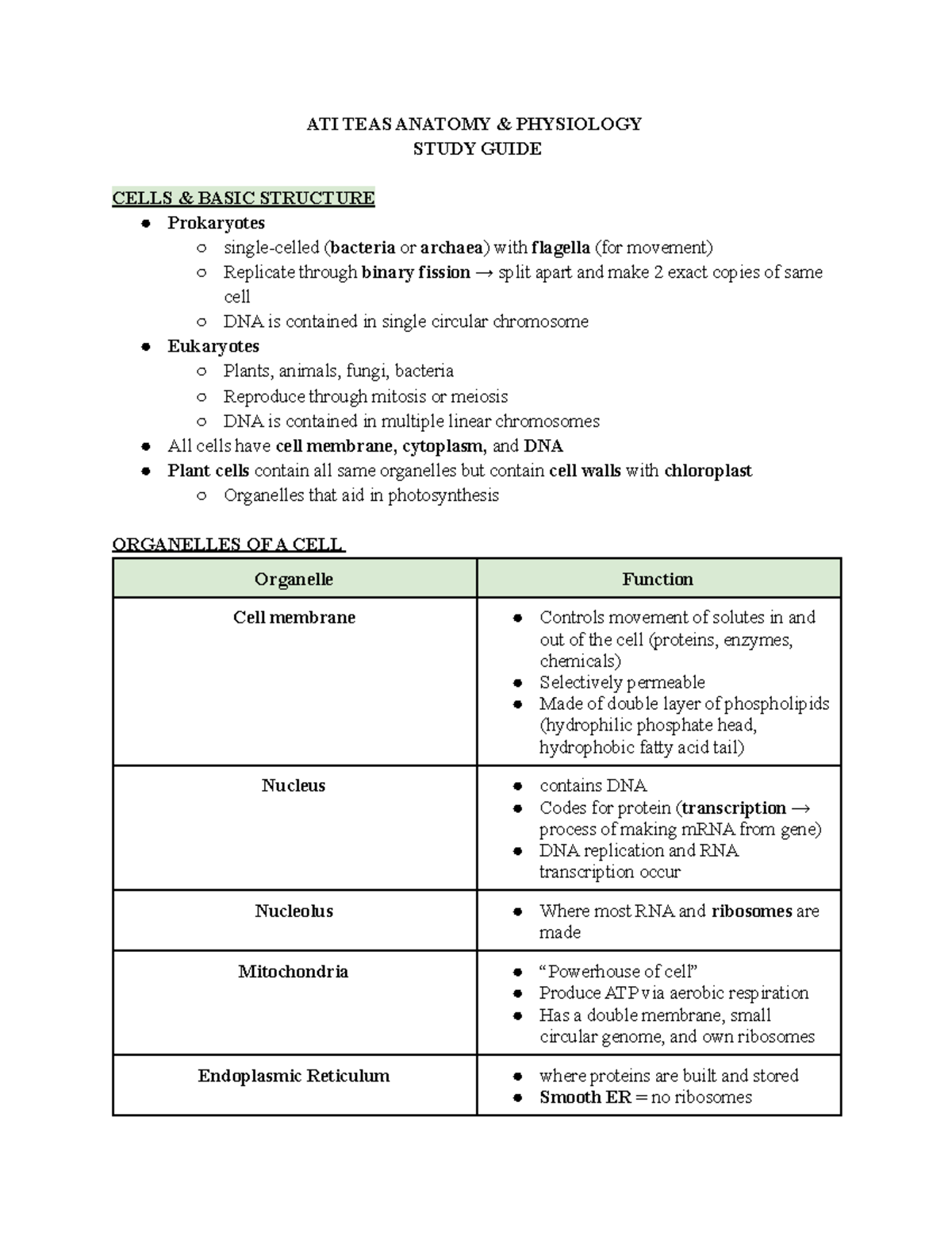 Ati Teas Anatomy Physiology Study Guide - ATI TEAS ANATOMY & PHYSIOLOGY ...