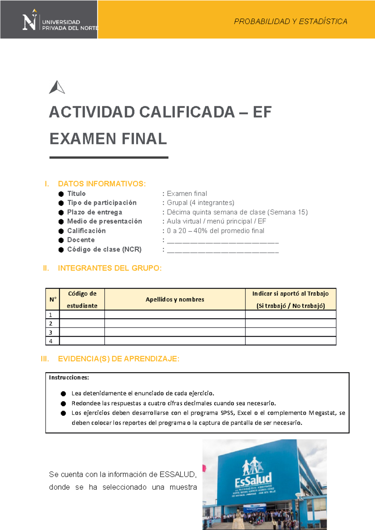 Examen Final De Probabilidad Y Estadistica _UPN - ACTIVIDAD CALIFICADA ...