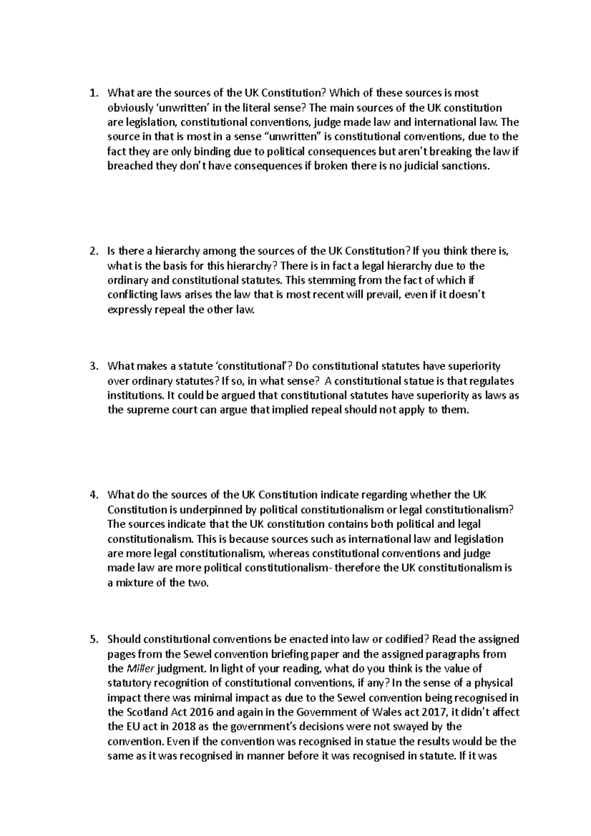 Tutorial 1 Task Week 2 - What are the sources of the UK Constitution ...