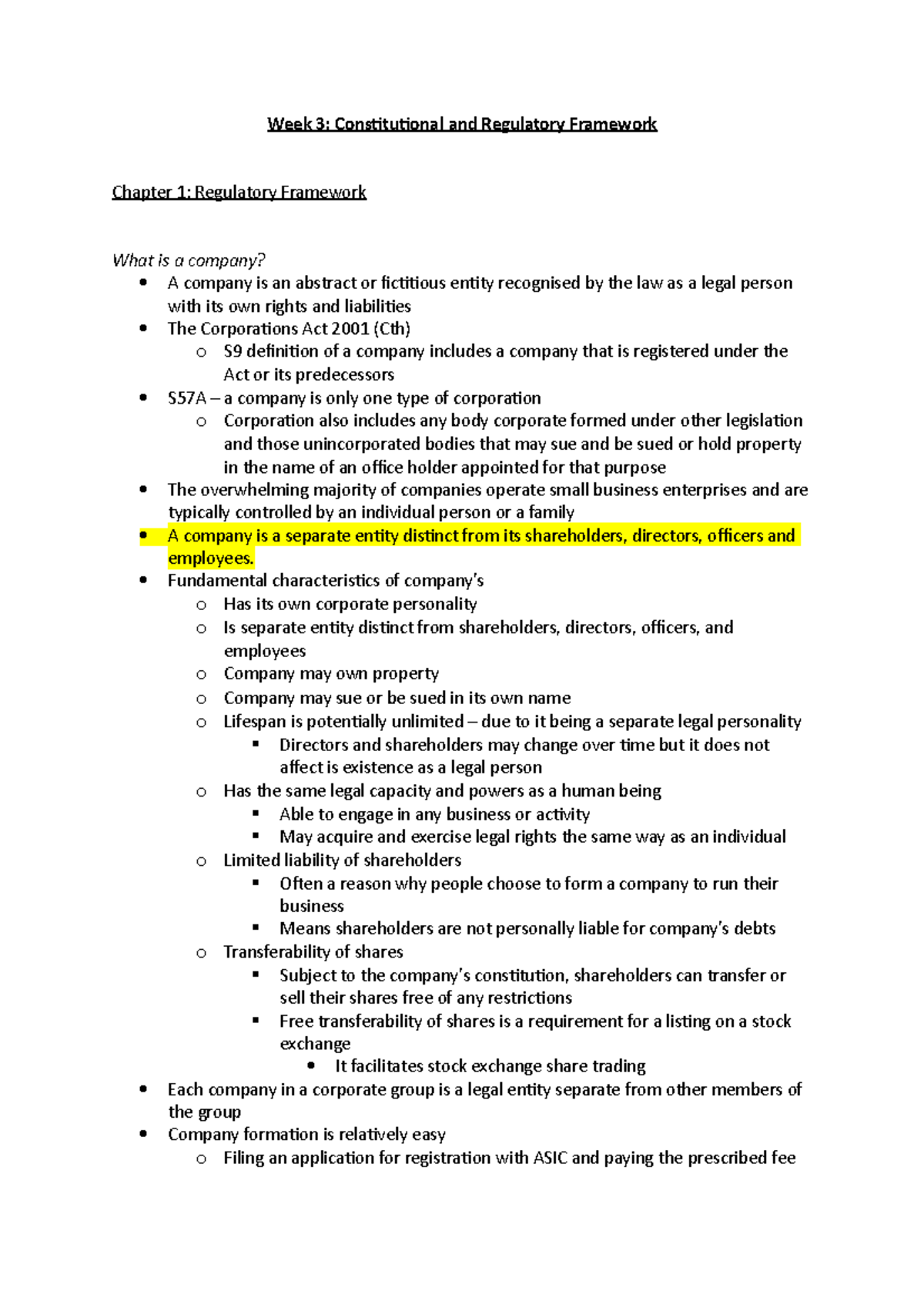 Week 3 Lecture/Reading Notes - Week 3: Constitutional and Regulatory ...
