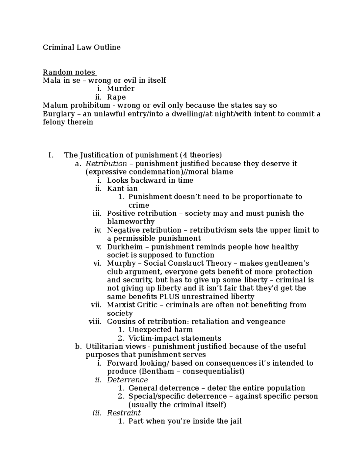 Tomkovicz Criminal Law outline - Criminal Law Outline Random notes Mala ...