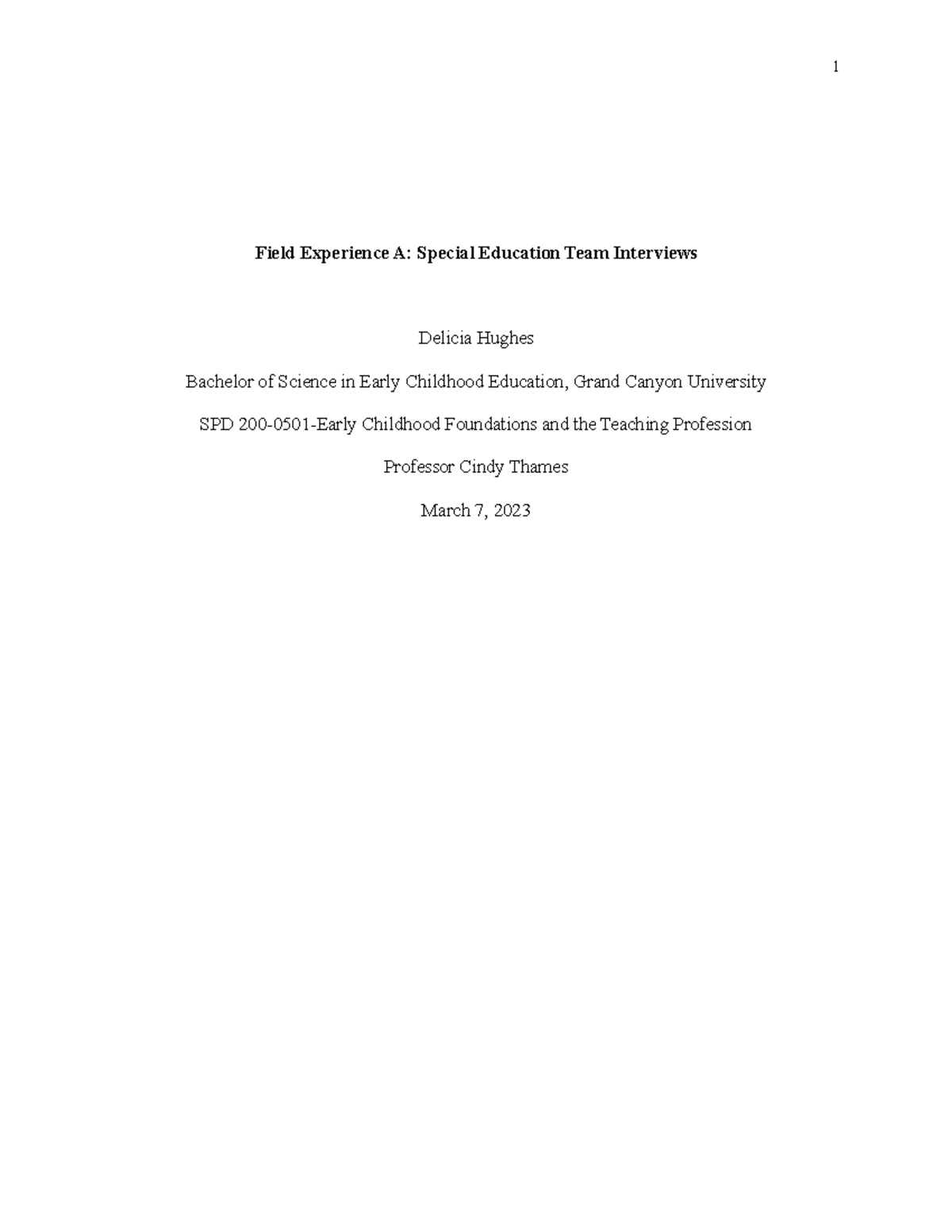 Field Experience ASpecial Education Team Interviews Field Experience