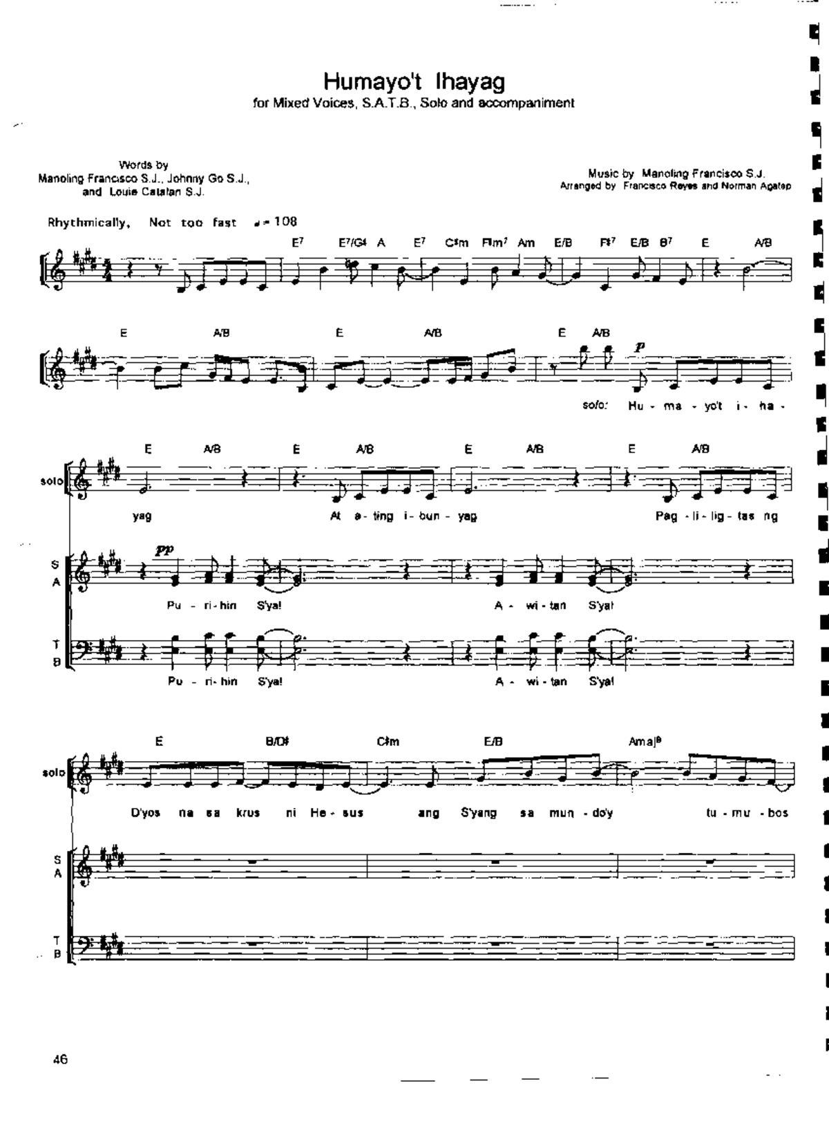 Bukas Palad - Humayo't Ihayag-1 - Words by Manoling Francisco S ...