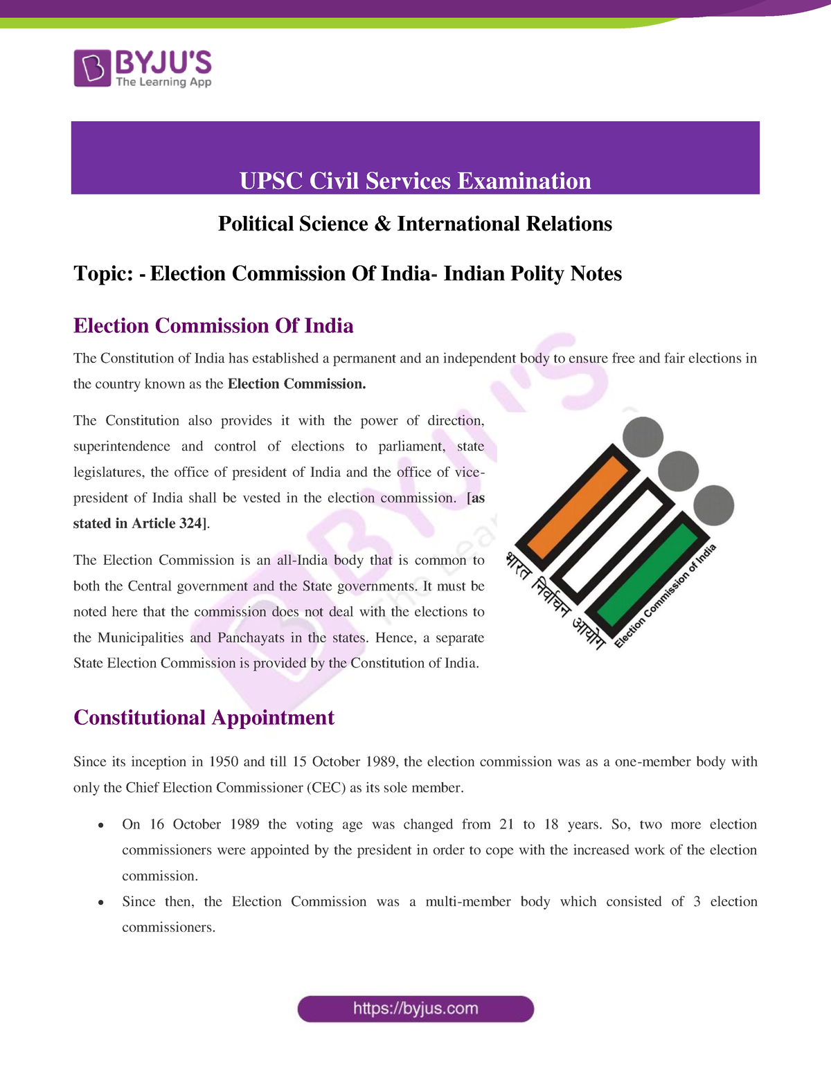 Election-Commission - Election Commission In India Notes - UPSC Civil ...