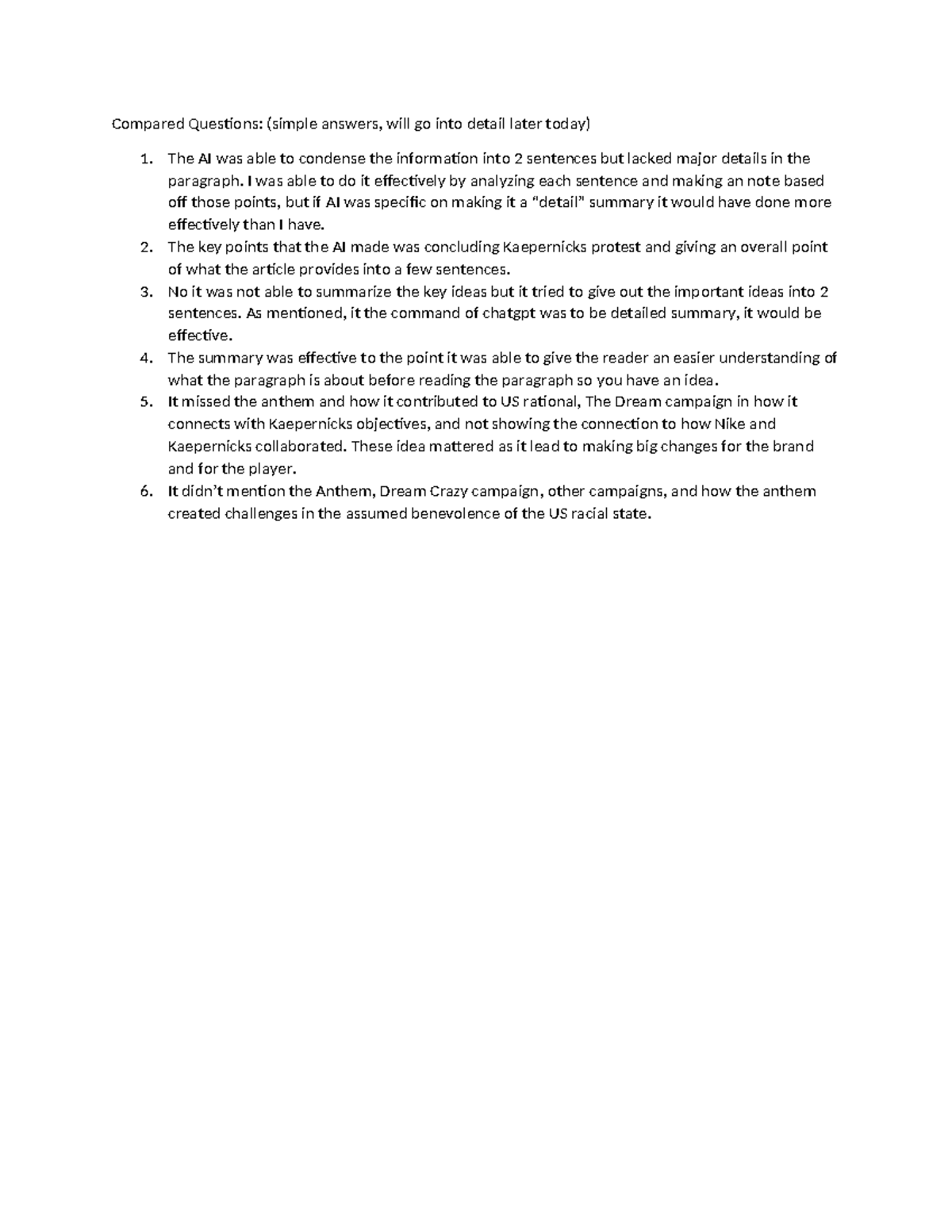 GMS777 Notes - Compared Questions: (simple answers, will go into detail ...