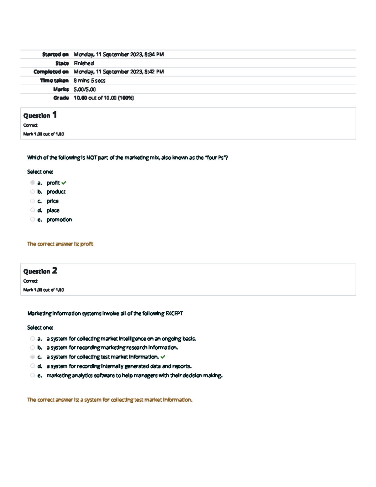 Self Quiz Unit 1 Bus 2202 - Started on Monday, 11 September 2023, 8:34 ...