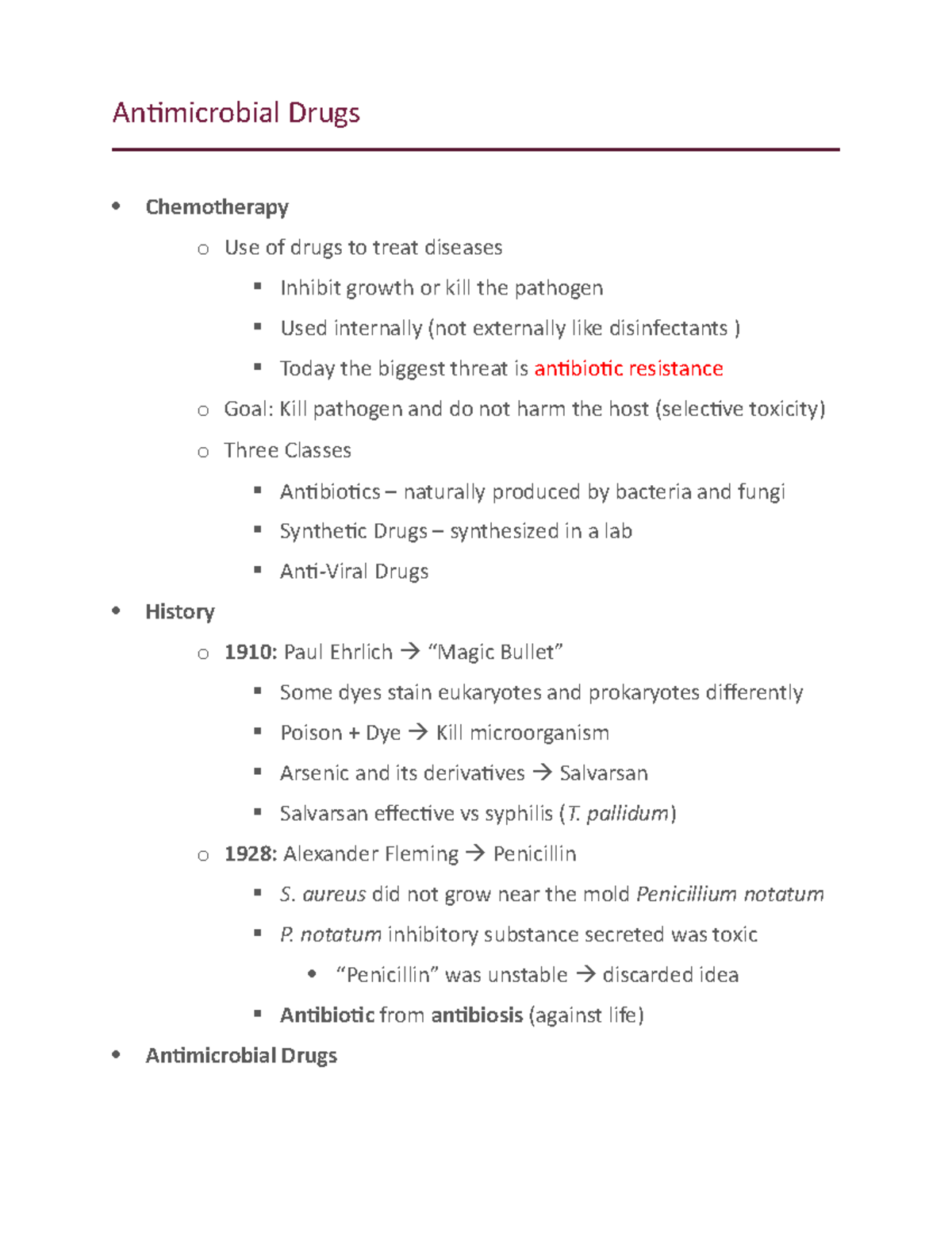 Antimicrobial Drugs Lecture notes Lecture for Exam 3 Antimicrobial