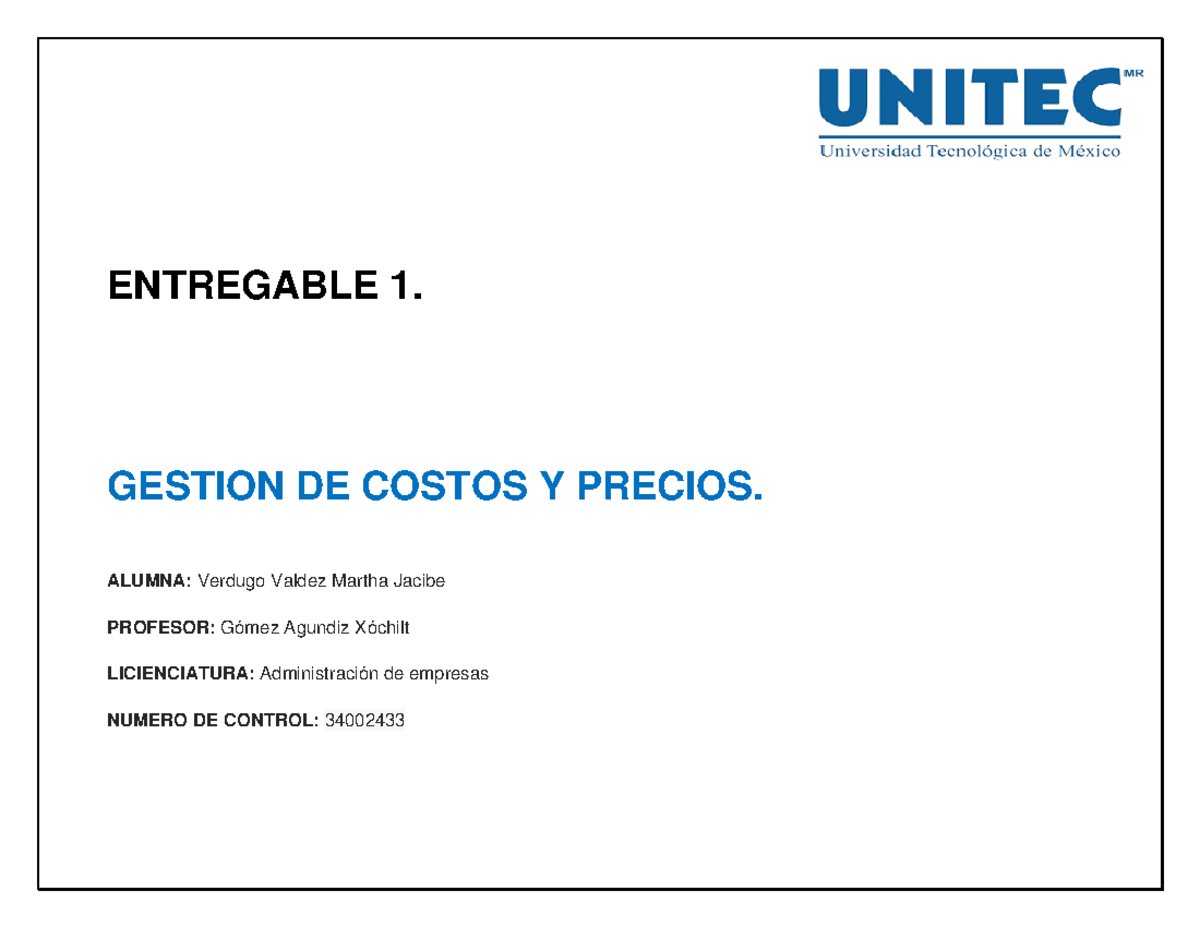 Gesti N De Costos Y Precios Entregable Gestion De Costos Y Precios