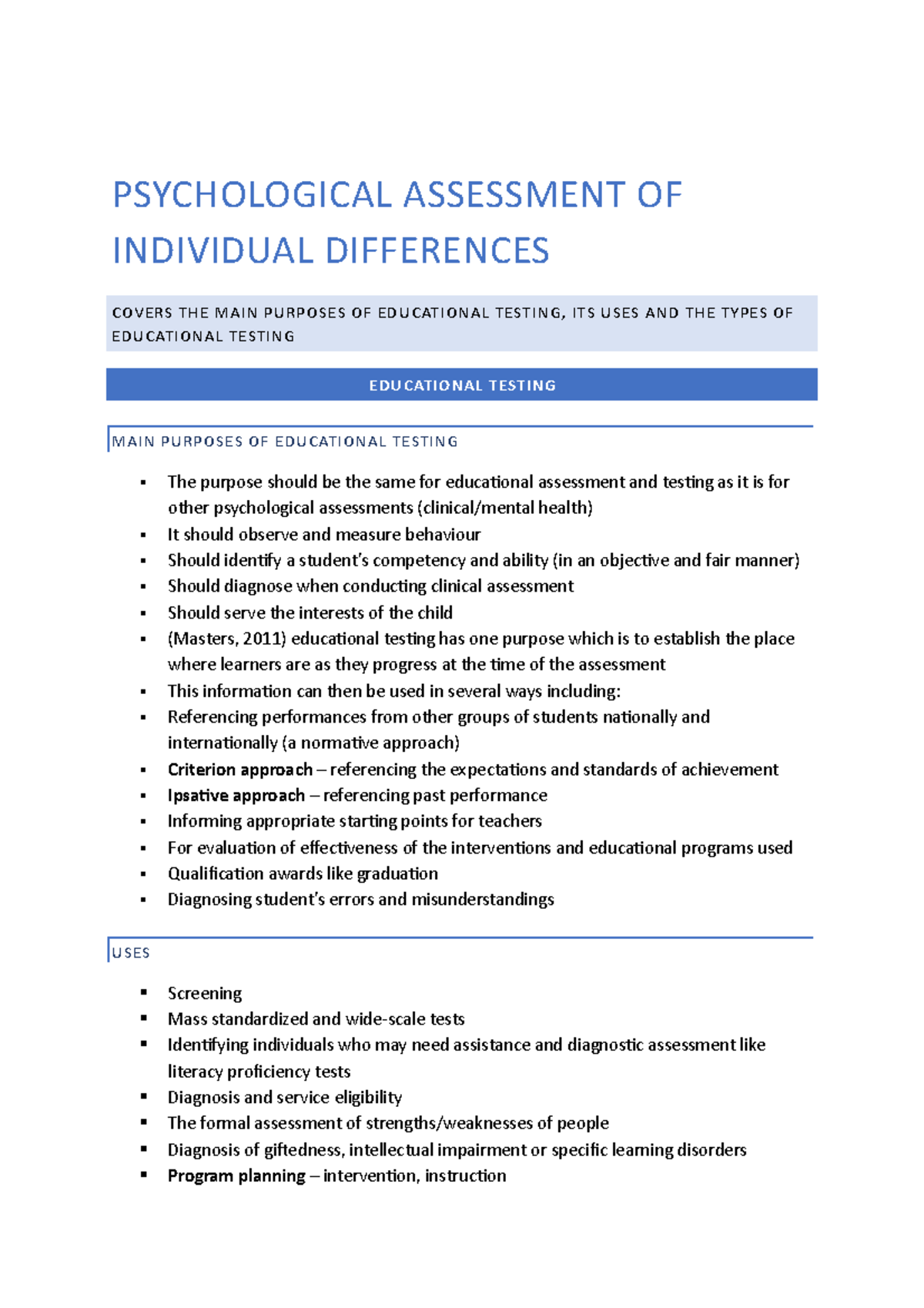Psychological assessment of individual differences 1 - PSYCHOLOGICAL ...