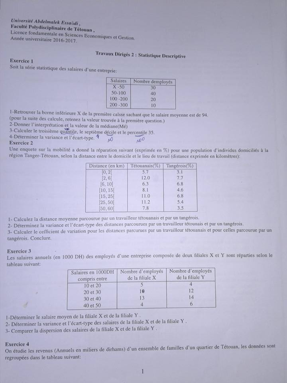 TD Corrigé De Statistique Descriptive S1 - Sciences Economiques Et ...