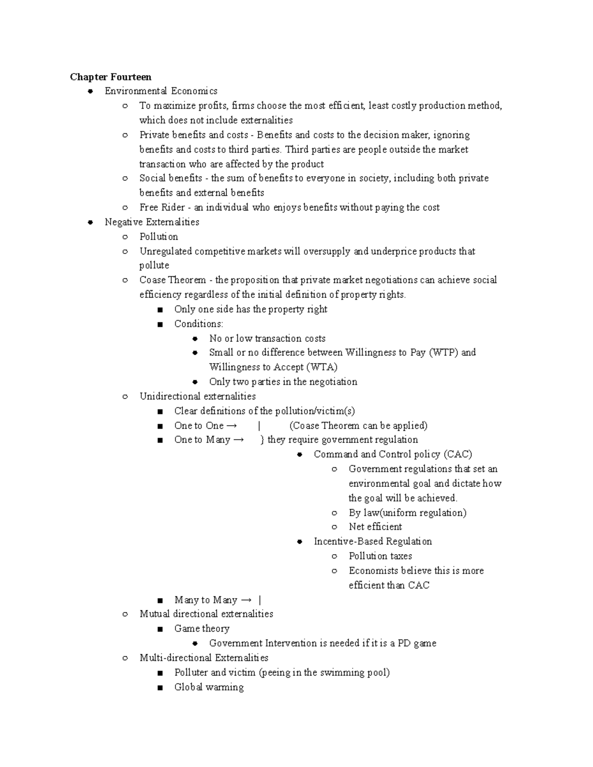 Econ Chapter 14 - Lecture Notes 14 - Chapter Fourteen Environmental ...