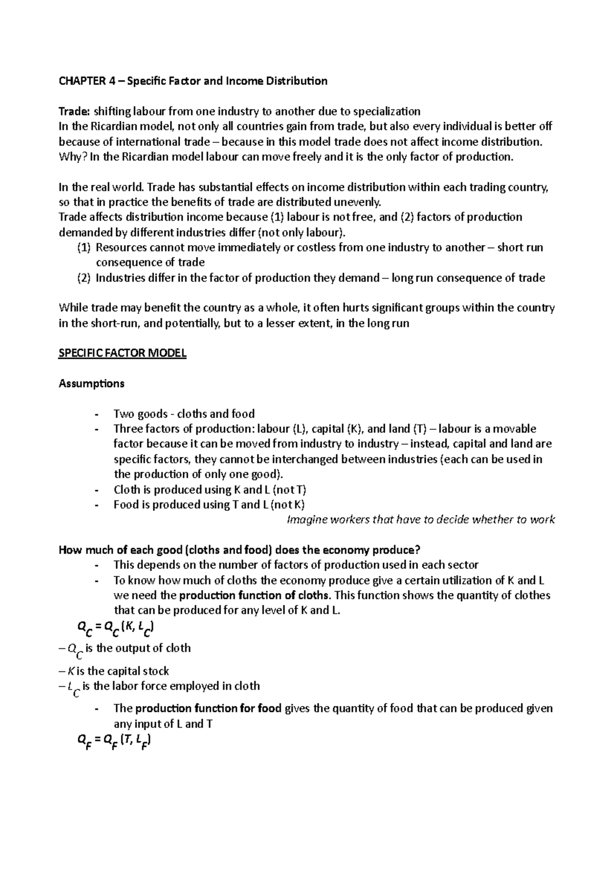 Chapter 4 - Specific Factor and Income Distribution - CHAPTER 4 ...