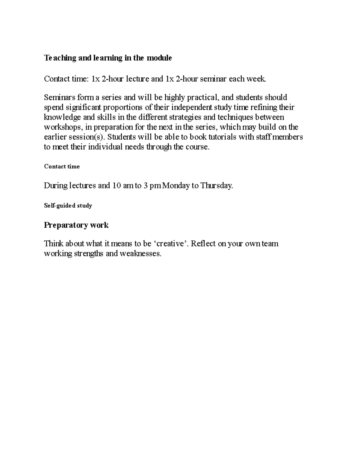Teaching and learning activities - Teaching and learning in the module ...