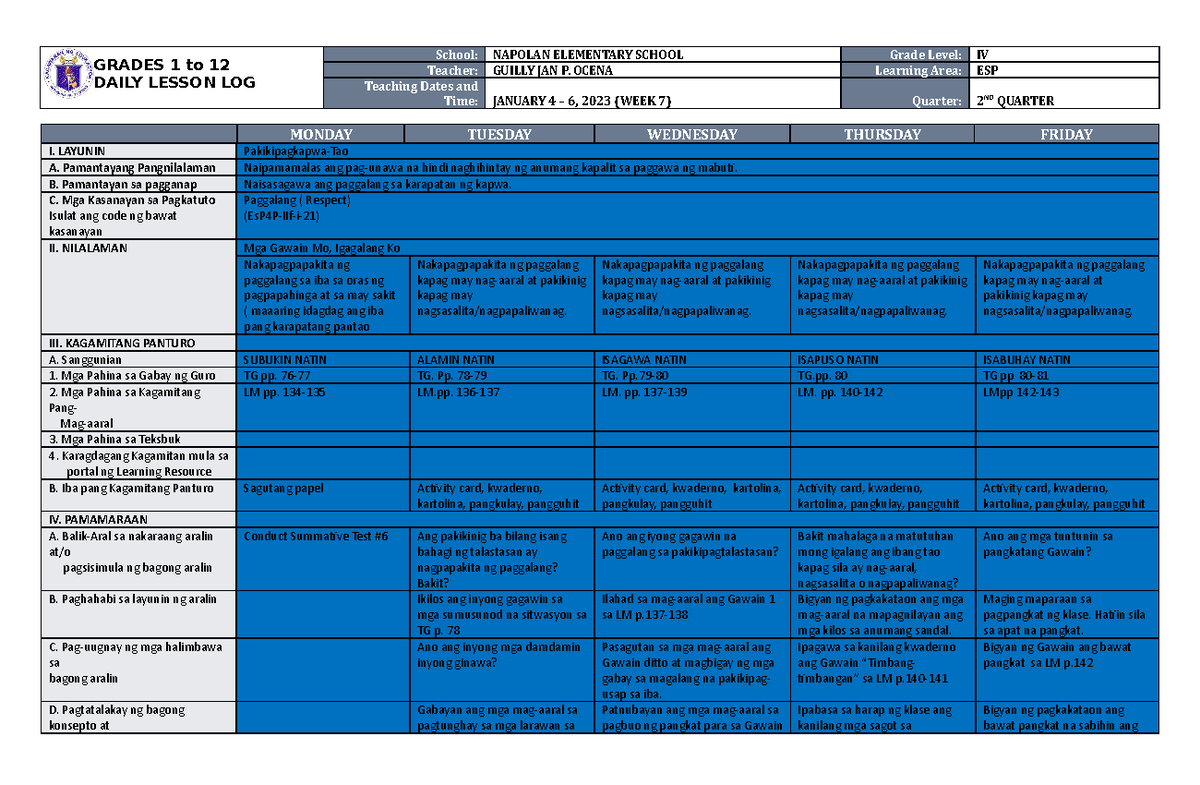DLL ESP 4 Q2 W7 - HELL - GRADES 1 to 12 DAILY LESSON LOG School ...