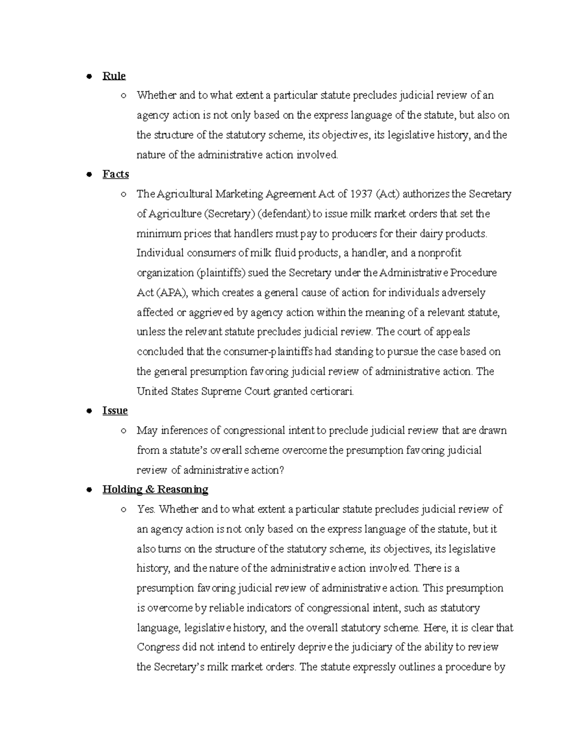 Admin Law Block v. Community Nutrition Institute Rule Whether and to