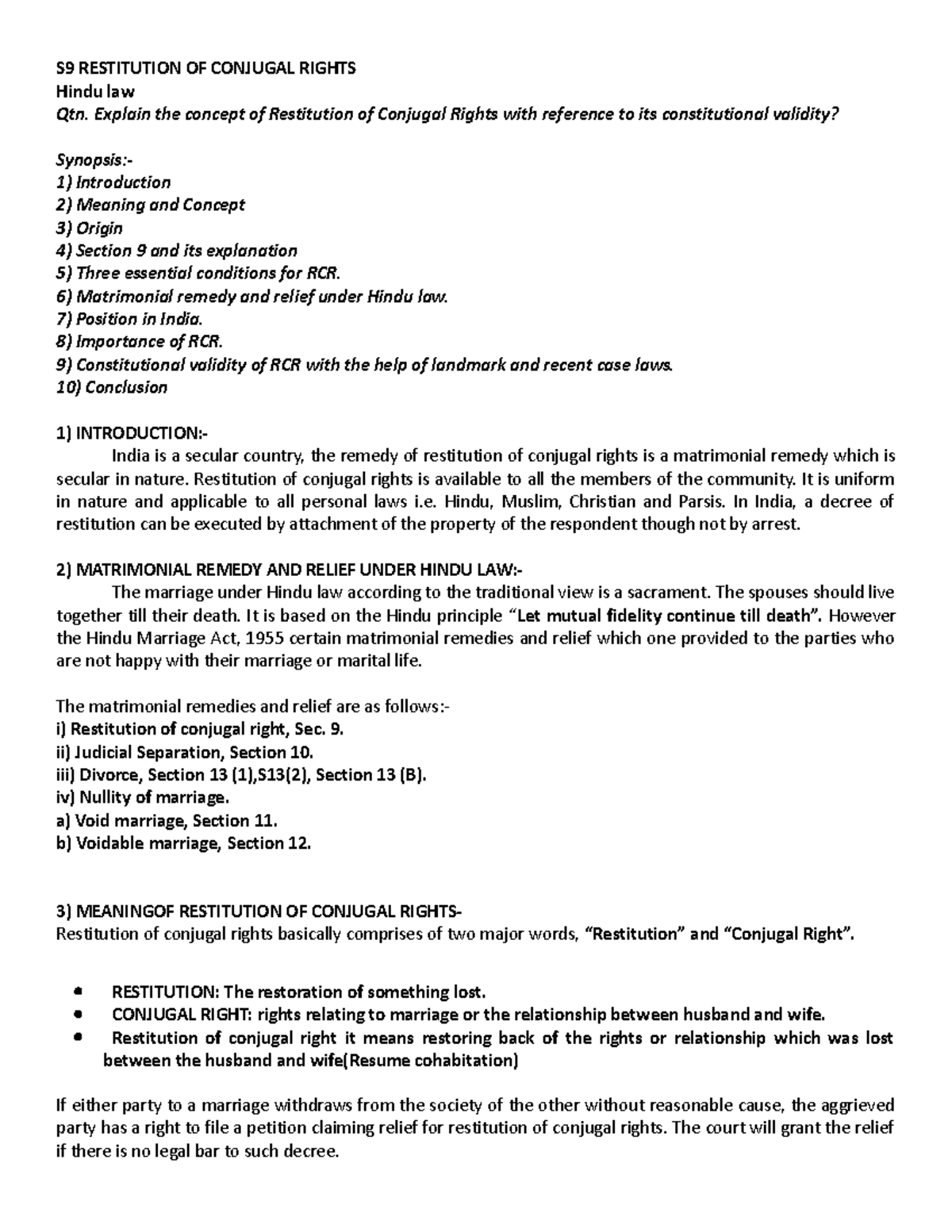 Restitution Of Conjugal Rights S9 Restitution Of Conjugal Rights