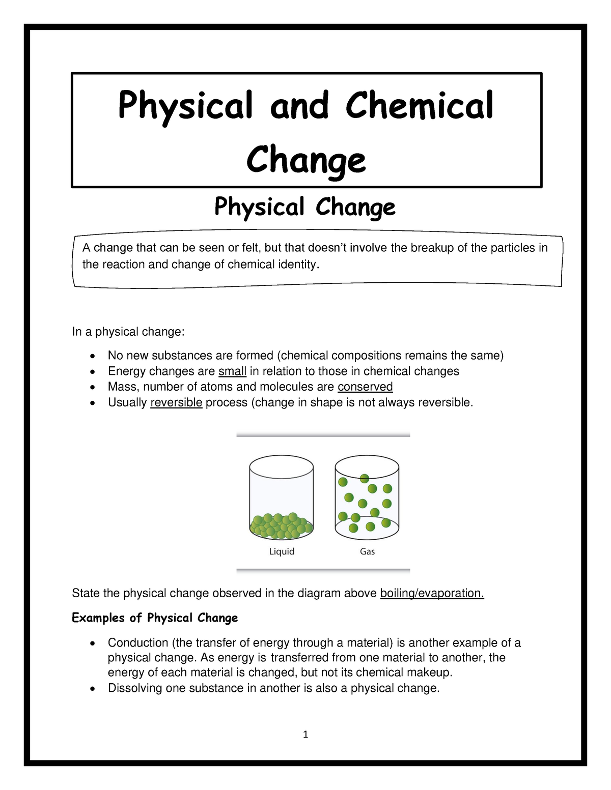 Physical and Chemical Change 2023 MEMO - Physical Change In a physical ...