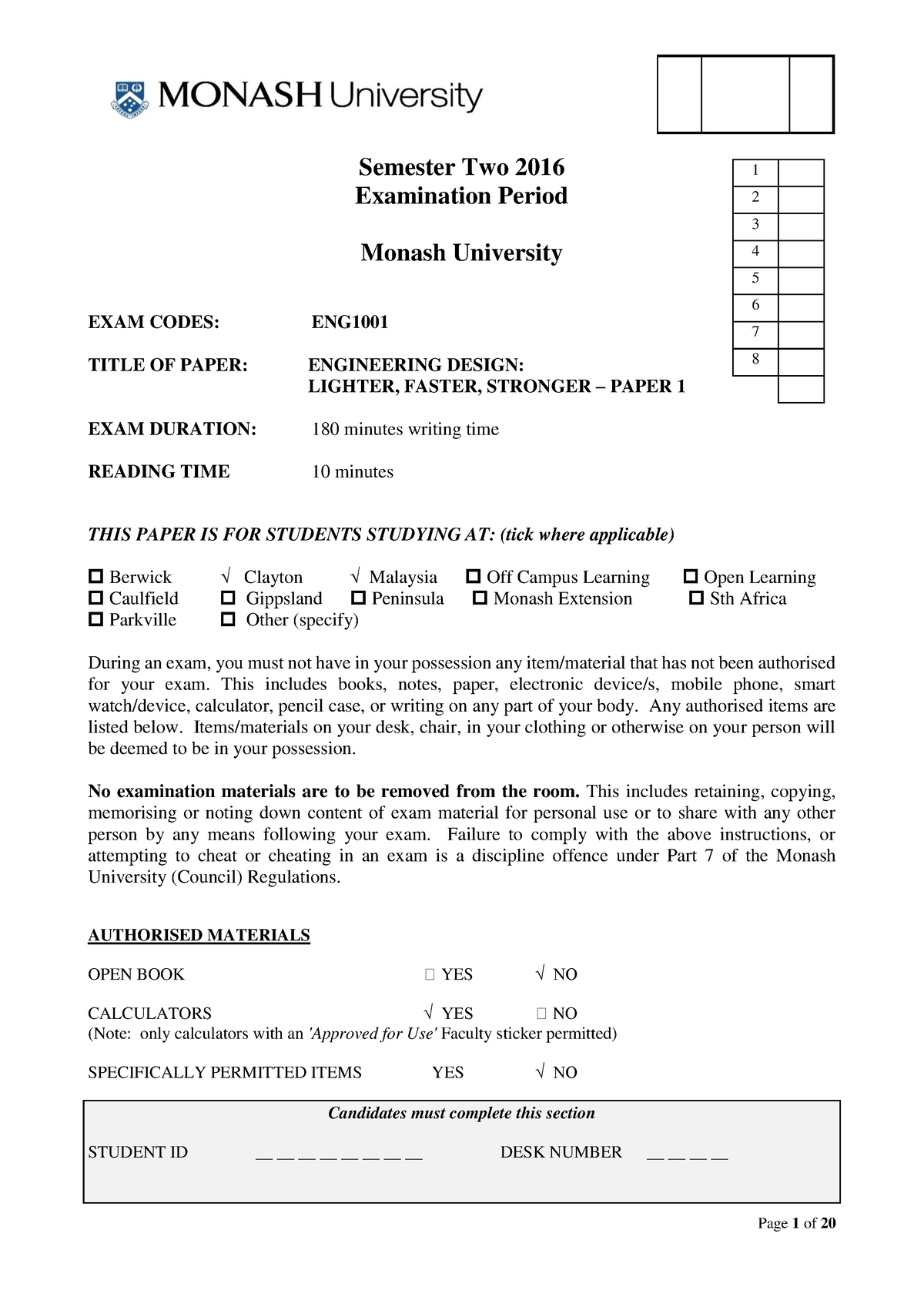 monash thesis examination