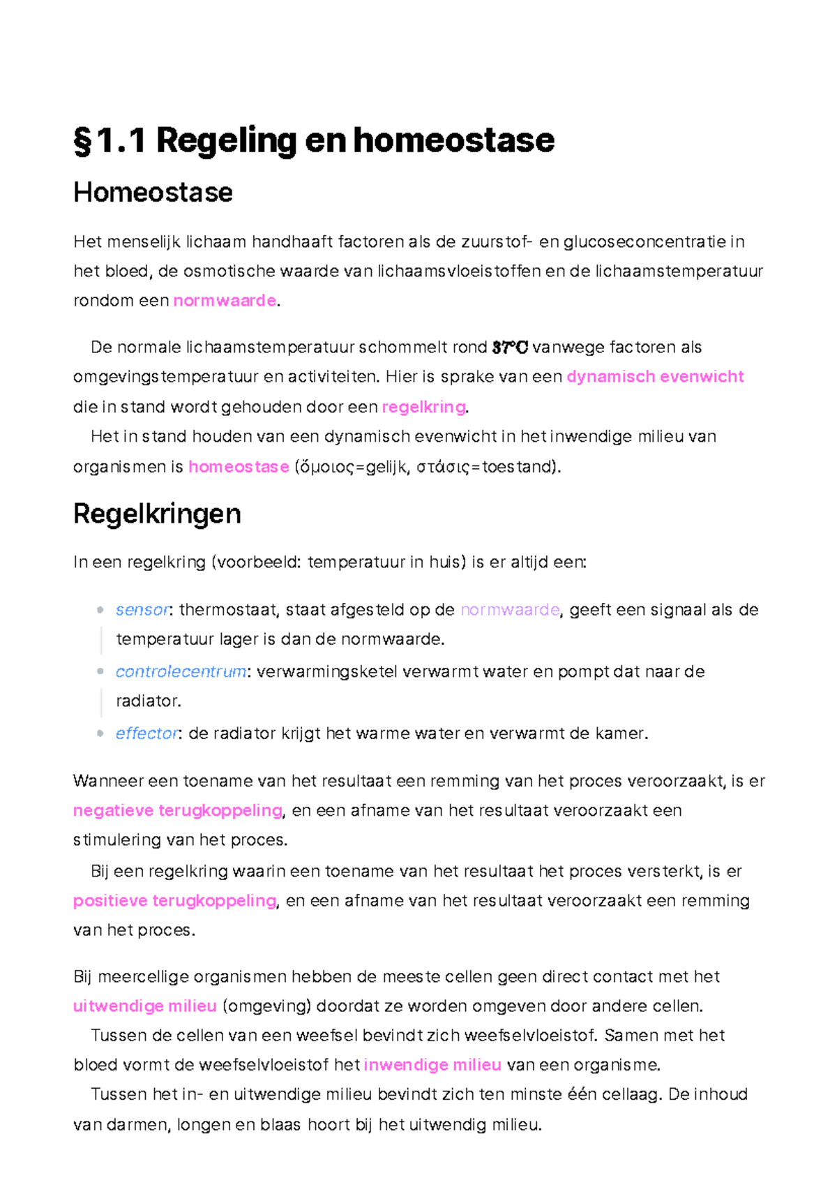 Thema 1: Regeling - Biologie Voor Jou 5VWO - § Regeling En Homeostase ...