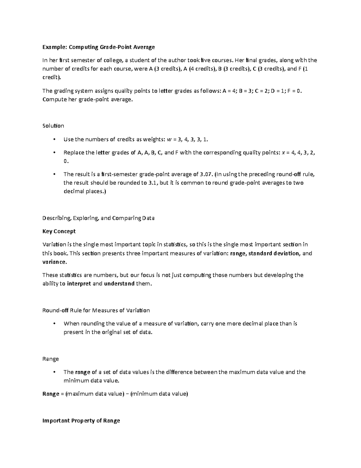 Lecture Notes 3 - Example: Computing Grade-Point Average In her first ...
