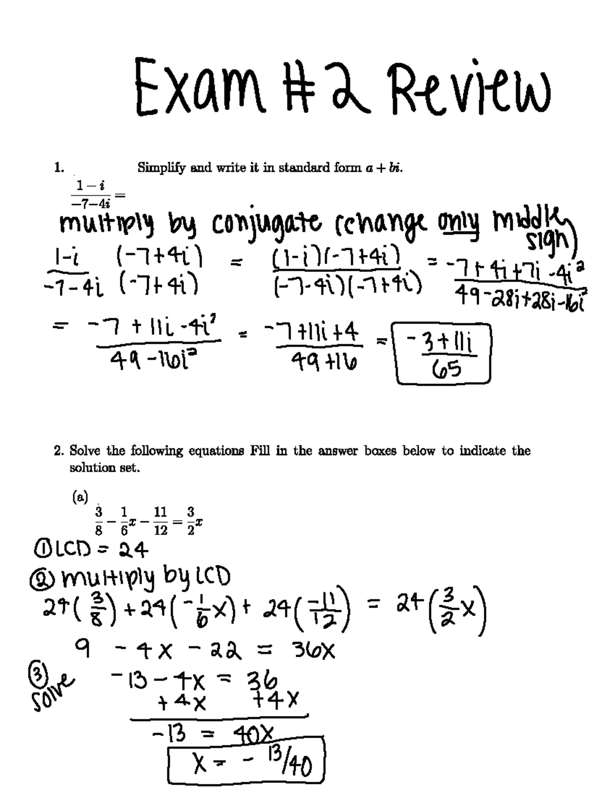 Exam 2 review solutiond - MAC 1105 - Studocu