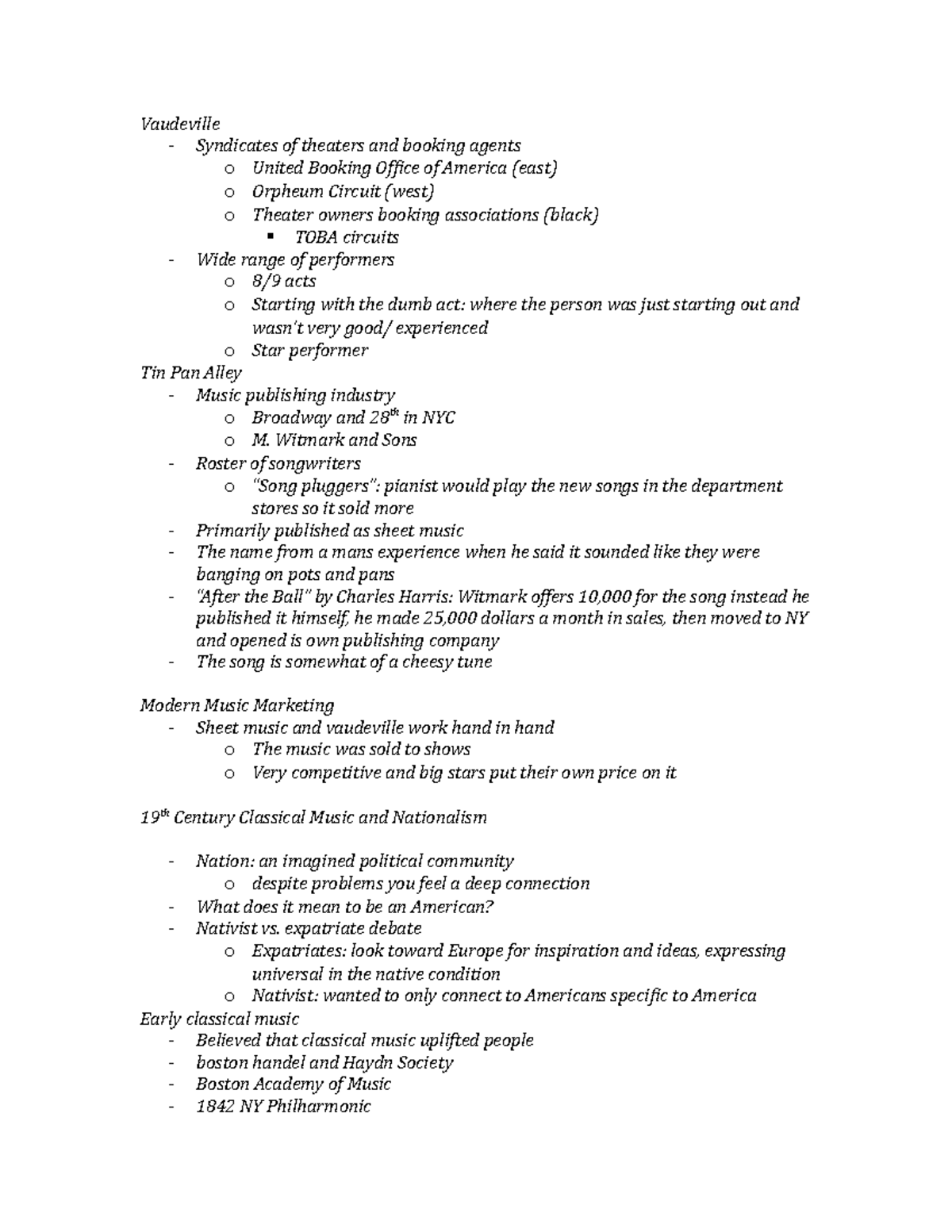 Lecture Notes - Vaudeville - Syndicates Of Theaters And Booking Agents ...