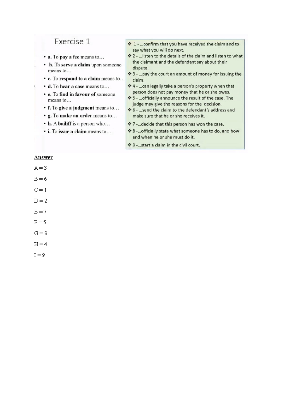 Exercise For Legal English - English For Law - Answer A = B = C = D = E ...