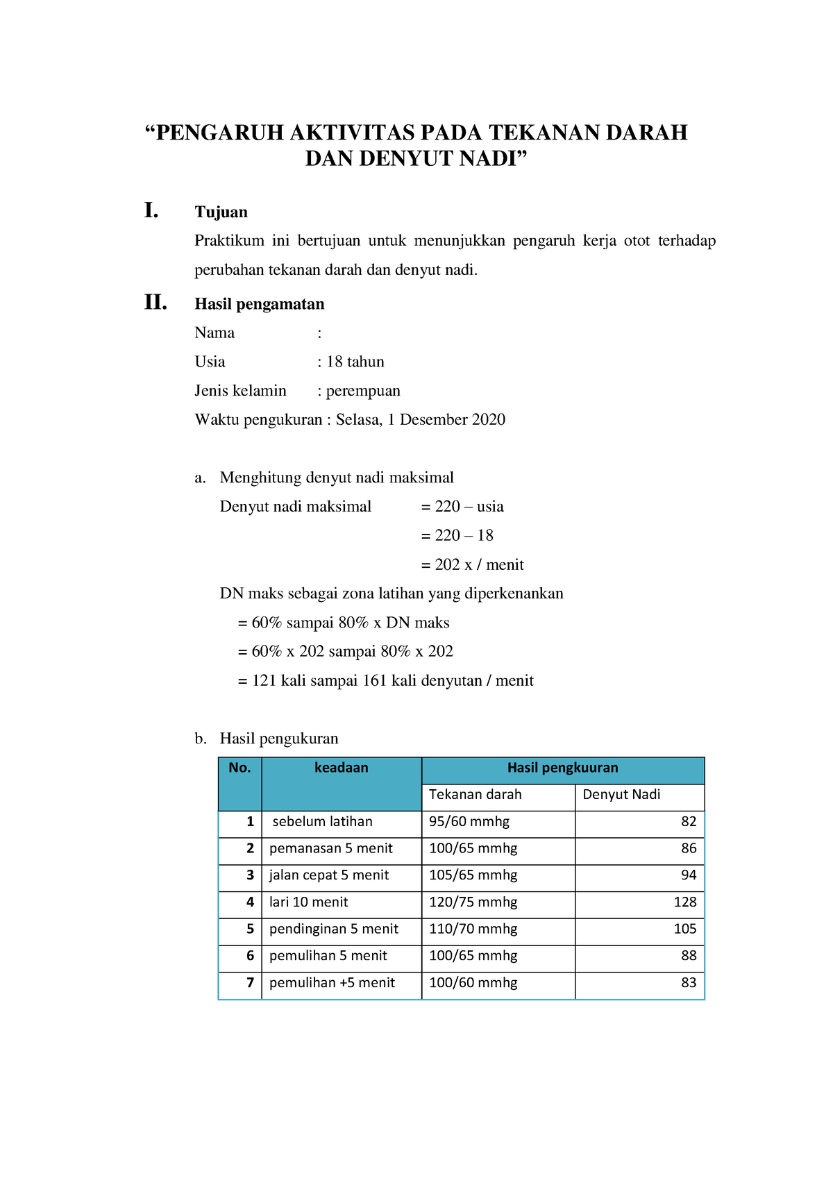 Laporan Praktikum 5 - “PENGARUH AKTIVITAS PADA TEKANAN DARAH DAN DENYUT ...