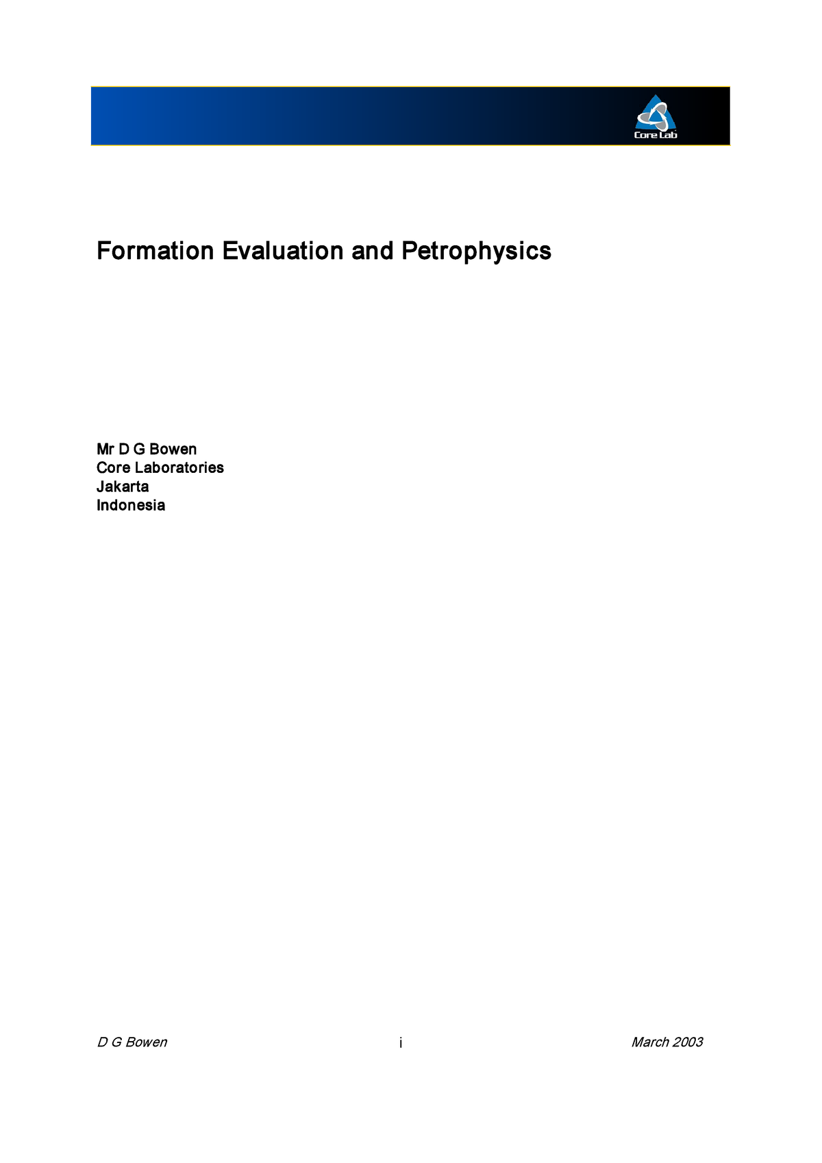 (14) Formation Evaluation And Petrophysics [Mr D. G. Bowen] - D G Bowen ...