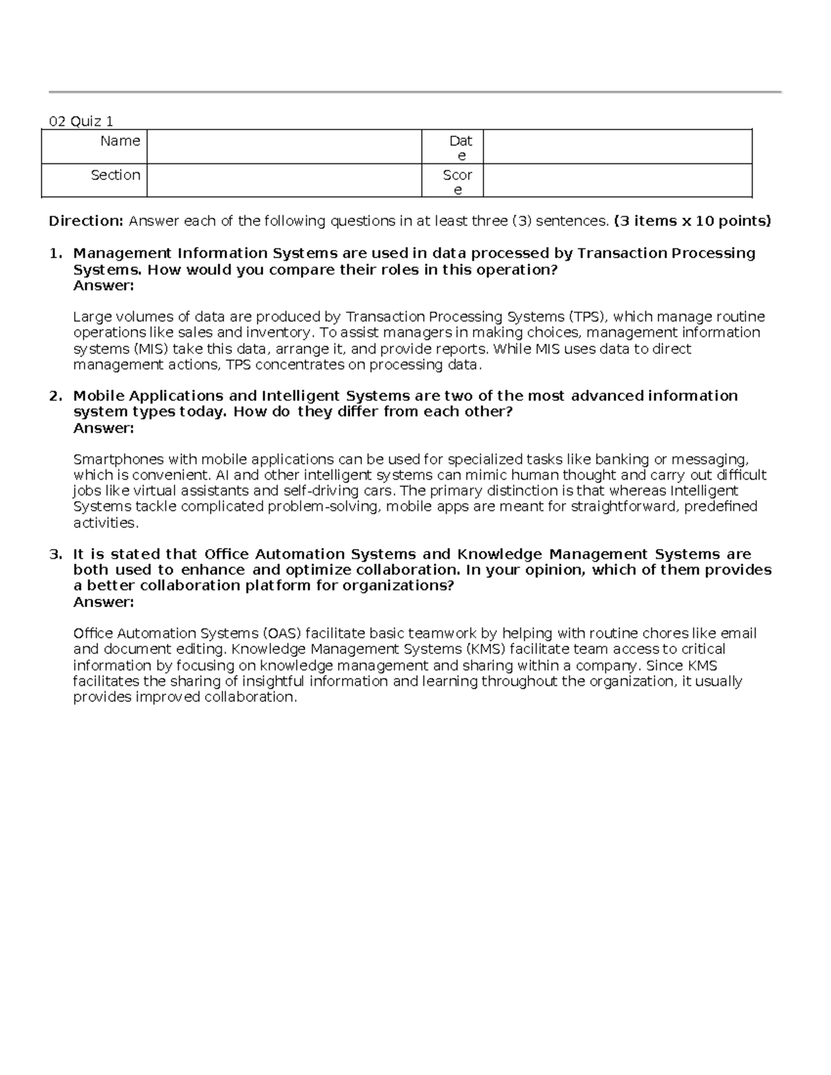 02 Quiz-1 - 02 Quiz 1 Answers, essay form base on questions given - 02 ...