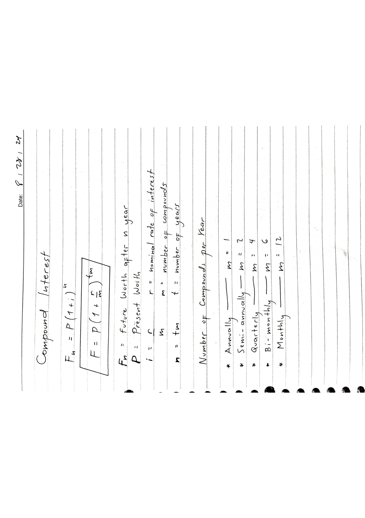 Compound Interest Notes - Date: 8 28, 24 Compound Interest Fu F P (1 t ...