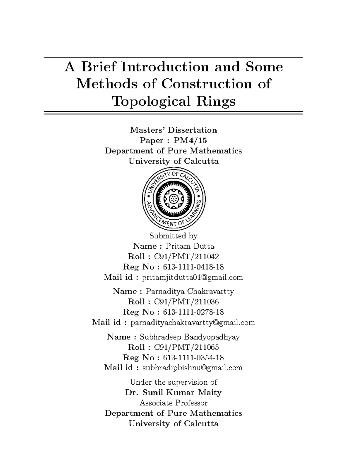 A Brief Introduction and Some Methods of Construction of Topological ...