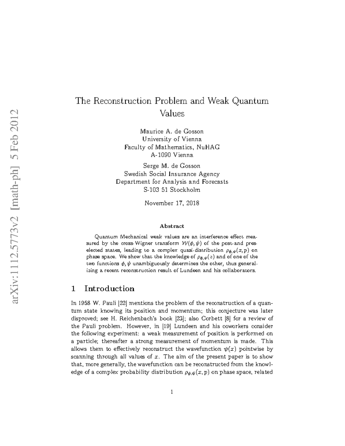 1112 - Cours - arXiv:1112 [math-ph] 5 Feb 2012 The Reconstruction ...