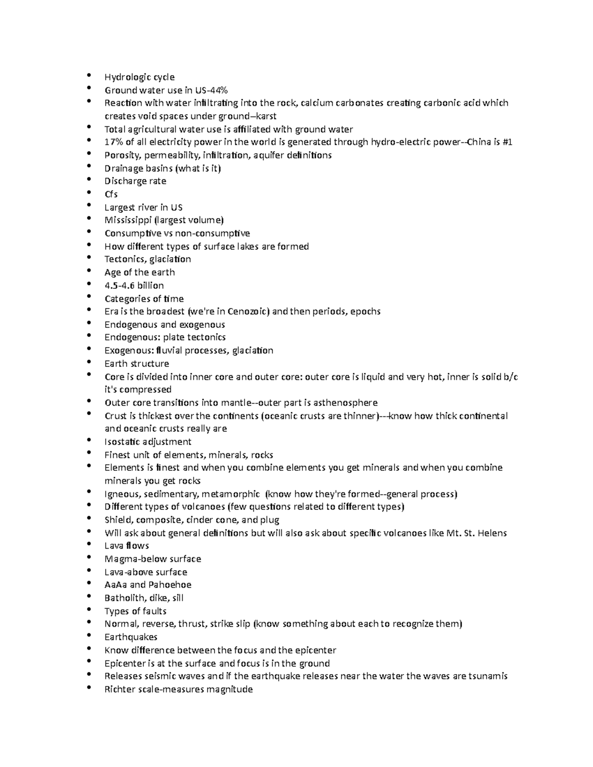 Exam 3 review - Duane Nellis GEOG1100 - Hydrologic cycle Ground water ...