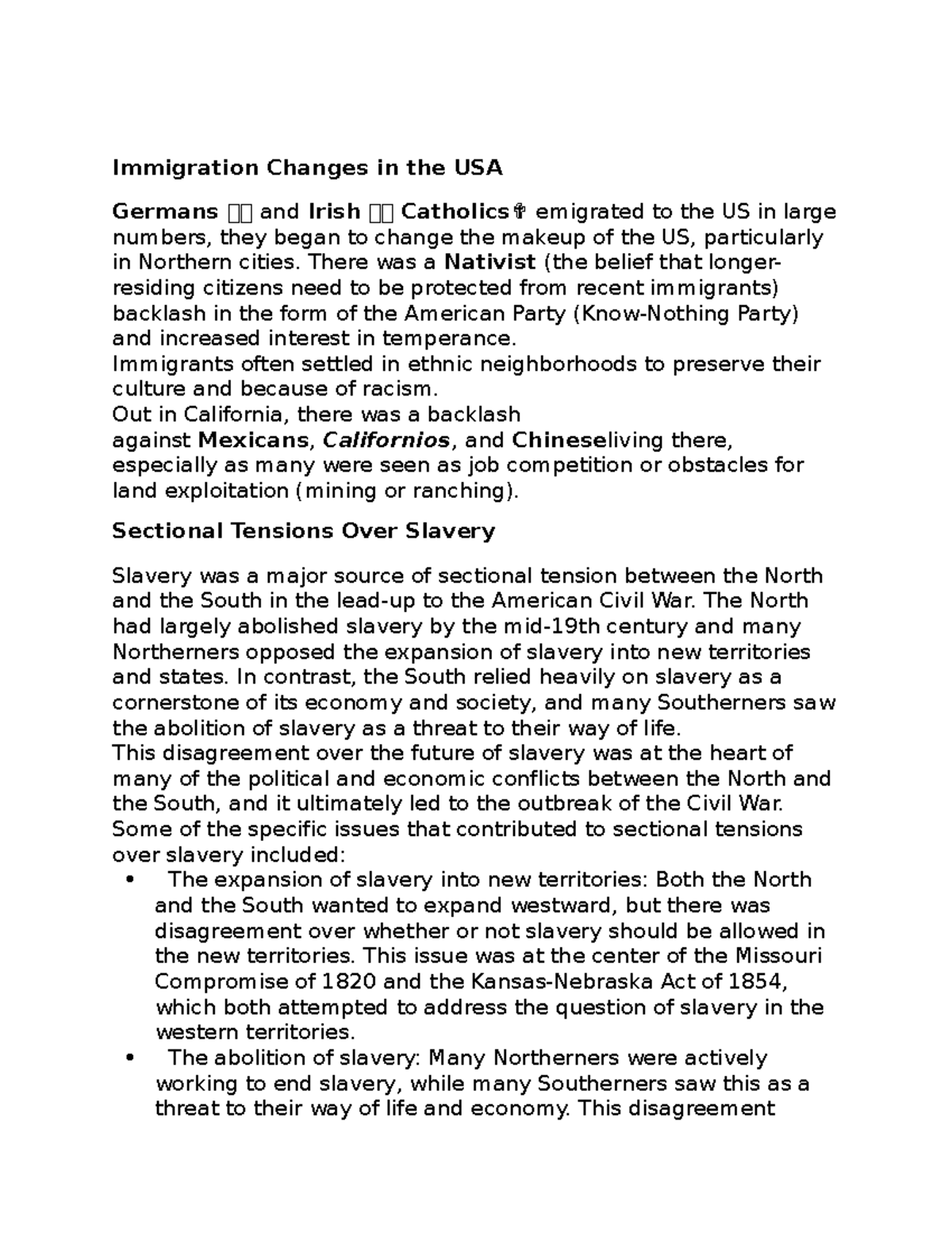 5.5 Sectional Conflict Regional Differences Immigration Changes in