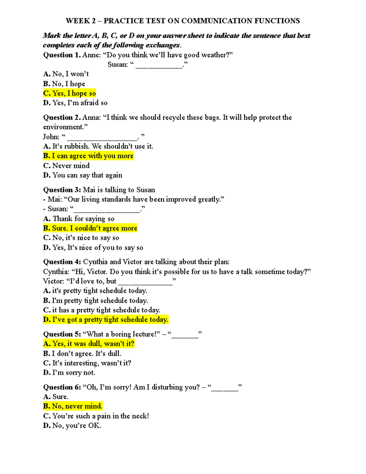 Practice TEST ON Communication Functions 1- Students - WEEK 2 ...