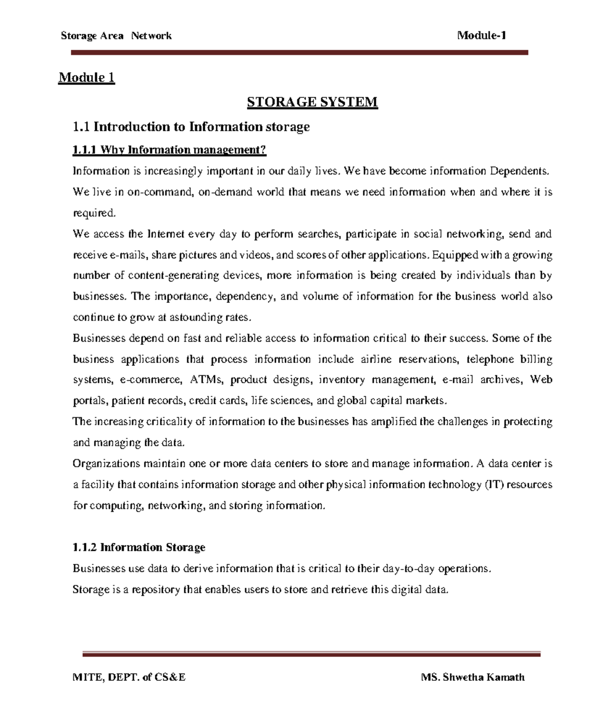 SAN module 1 Final Storage Area Network Module 1 Module 1 STORAGE