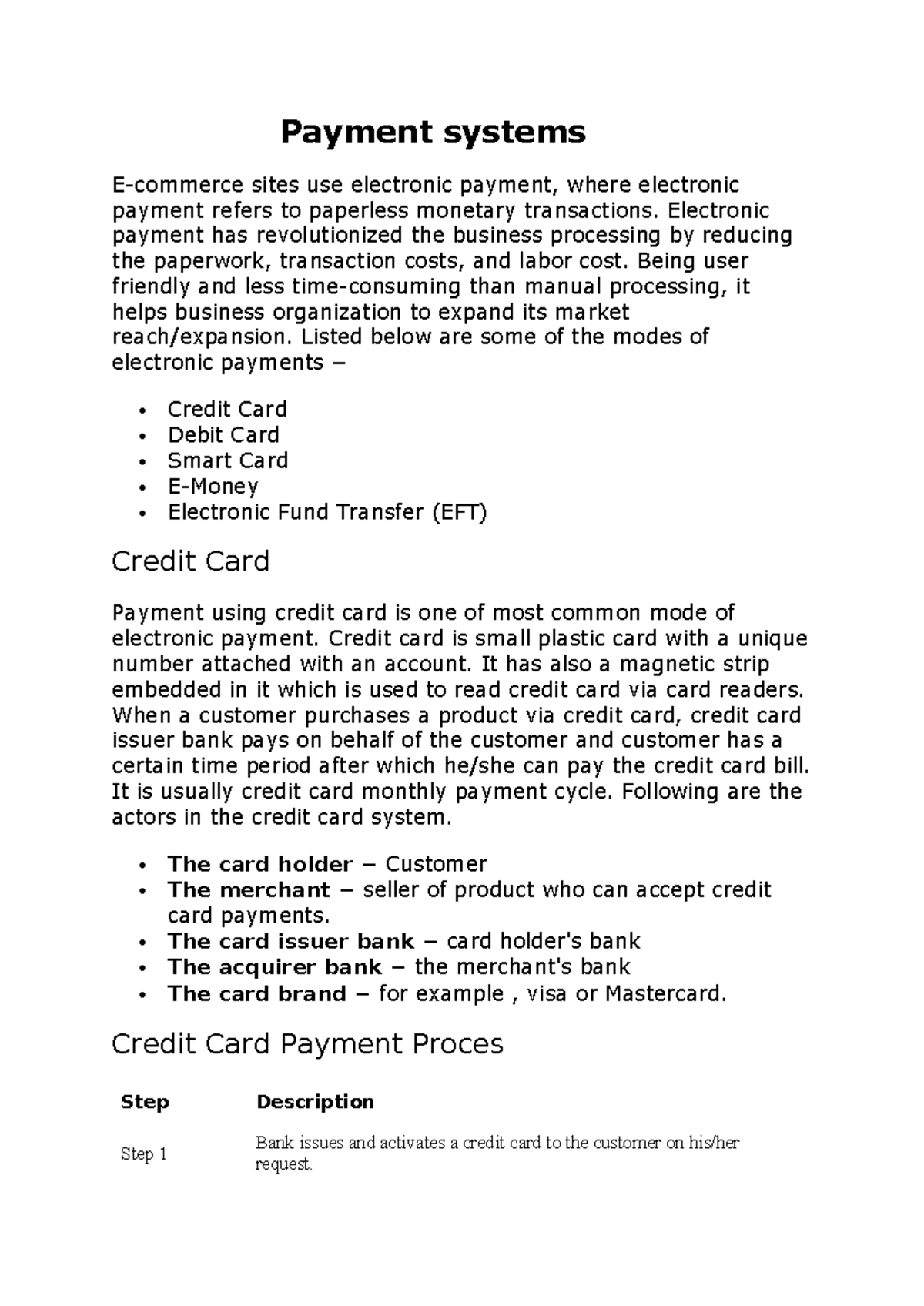E commerce unit 3 - Payment systems E-commerce sites use electronic ...
