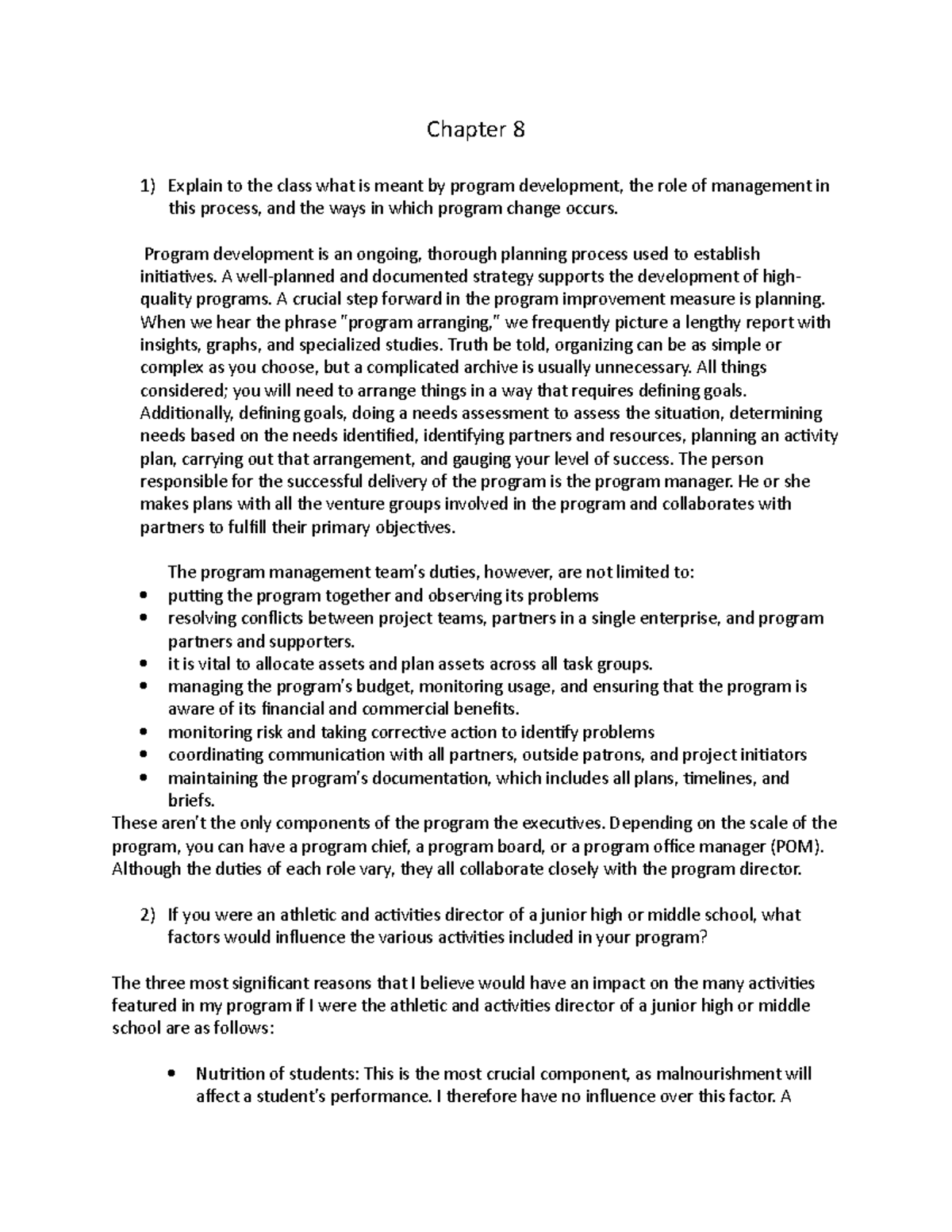 Chapter 8 - notes - Chapter 8 Explain to the class what is meant by ...