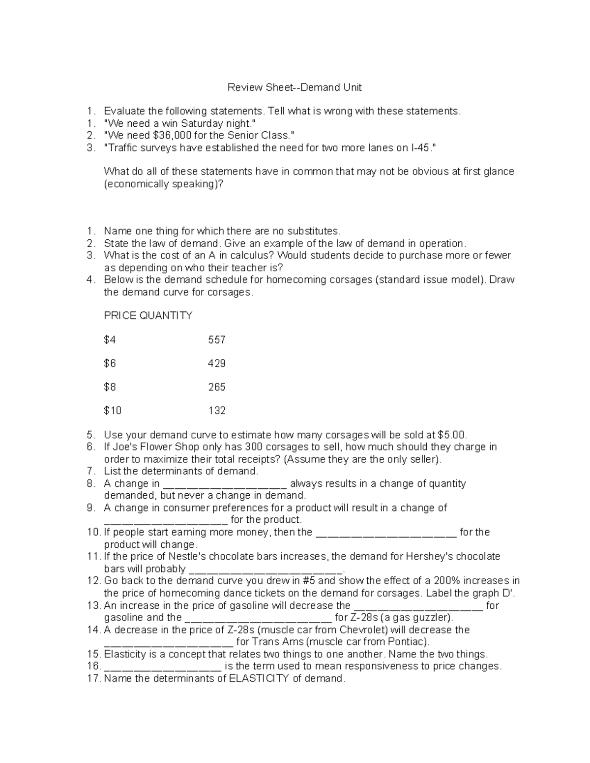 Demand Review - yes - Review Sheet-Demand Unit Evaluate the following ...