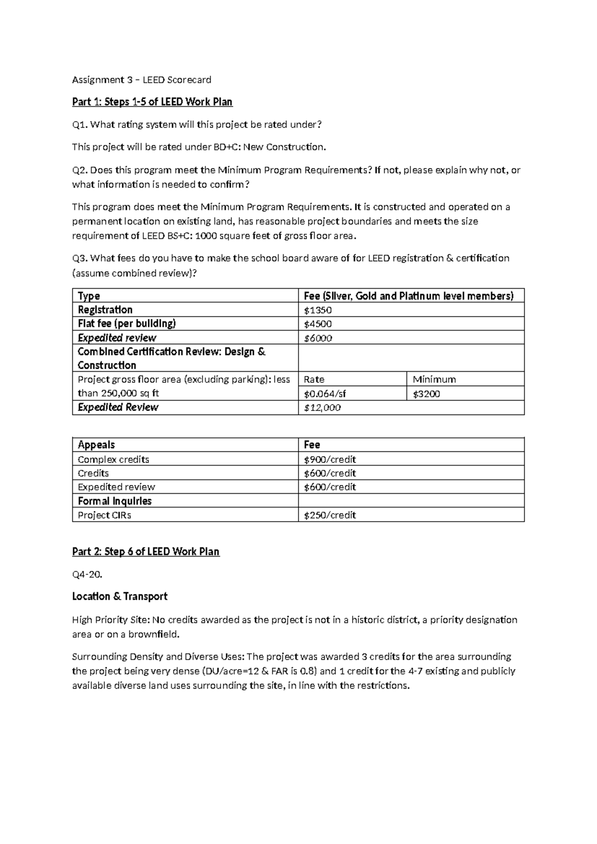 Assignment 3 - LEED Scorecard - Assignment 3 – LEED Scorecard Part 1 ...