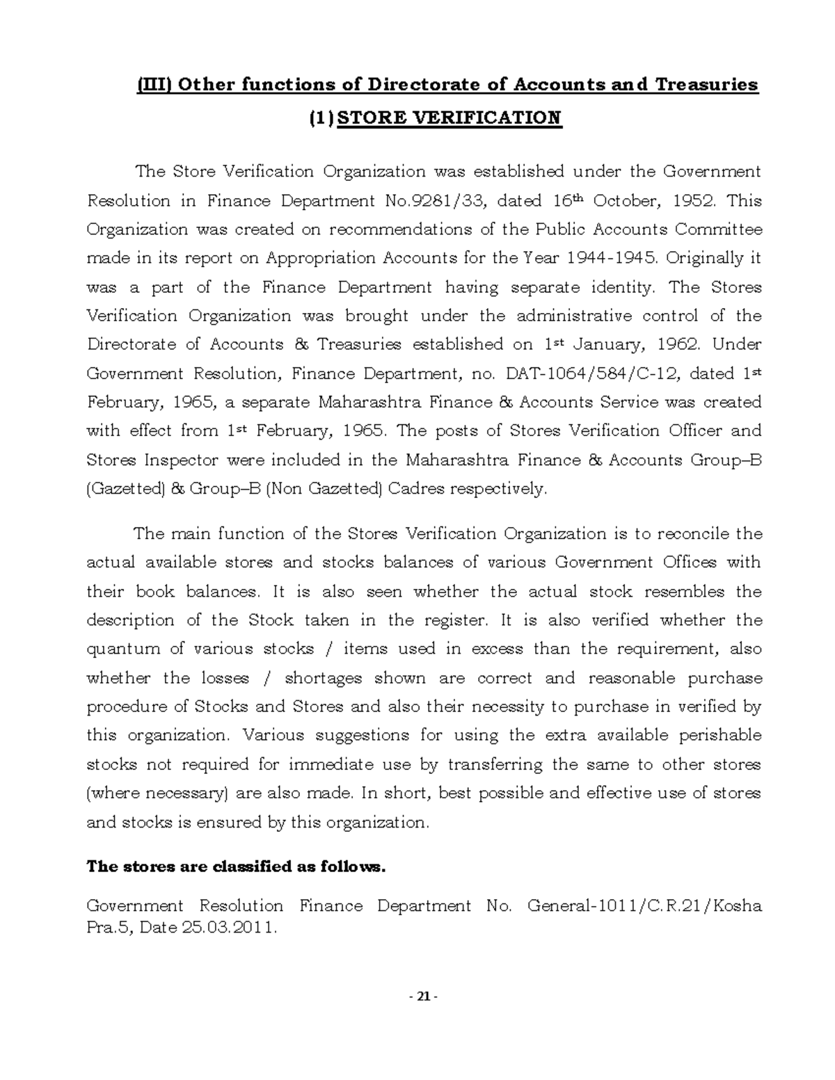 1B Store Verification (III) Other functions of Directorate of