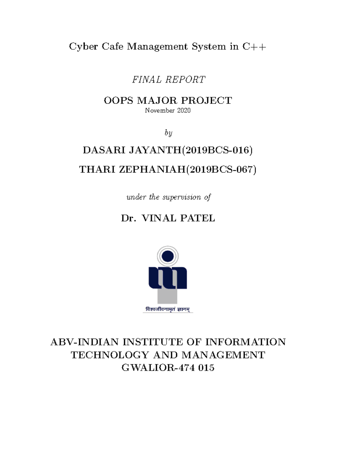 Final Report - Java teport - Cyber Cafe Management System in C++ FINAL ...